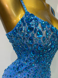 Luxury Rhinestones Sexy Mesh See Through Bodycon Dress Women Birthday Evening Cocktail party Gown Red Carpet Club Stage Outfit