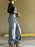 Women Baggy Jeans Overalls Wide Leg Irregular Wrap Washed Streetwear Chic Pocket Casual Autumn