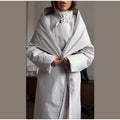 Detachable Triangle Shawl Long Puffer Coat Stand Collar Waist Tie Belt Button Solid Loose Women Coats 2026 Winter Commute Outfit