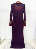 Solid Slim Elegant Trumpet Sleeves Long Dresses for Women Patchwork Diamond Mesh Temperament Dress Female New
