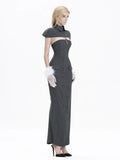 Women'S Shawl+Strapless Culottes Two-Piece Dress Sexy Backless Sleeveless Double Breasted Slim Fashion Outfit