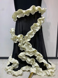 Women Black Sleeveless Ruffles Patchwork Maxi Bandage Dress 2025 Celebrity Elegant Evening Party Gowns Fashion Show Outfit