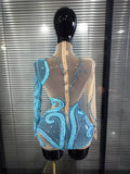 Skyblue Women Long Sleeve Shining Sequins Mesh See Through Bodycon Mini Dress Nightclub Bar Singer Celebrate Performance Costume