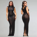 Fall Diamonds Hot Rhinestones O-neck Women Sleeveless Bodycon Long Dress Birthday Party Evening Prom Maxi Dresses