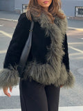 Retro Faux Fur Women Jackets Lapel Long Sleeve Chic Loose Jacket for Street Casual Outing Wear Fashion Autumn New