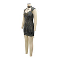 Shiny Rhinestones Tassel Bodycon Mini Dress for Women Hollow Sleeveless Birthday Sexy Christmas Party Evening Clubwear