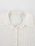 Casual Folds Women Shirts Lapel Collar Long Sleeve Sheer Loose Shirt for Office Commute Casual Day Wear Fashion New