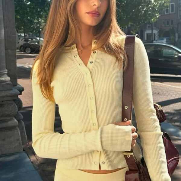 Solid Casual Sweater for Women Round Neck Long Sleeve Spliced Single Breated Slimming Basics Cardigan Female Autumn
