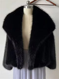 Solid Faux Fur Lapel Women's Coat Luxury Gradient Cropped Fluffy Fur Jacket Coat Winter Thicken Outerwear High Street