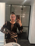Women Zebra Stripe Long Dress Fashion Elegant Lace Up Full Sleeve Slim-fit Robes 2025 New Evening Party Fashion Lady Vestidos