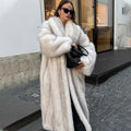 Full Sleeves Faux Long Coat Women's Fashion Casual Lapel Loose Warm Overcoats 2025 Winter New Daily High Street Outwear