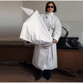 Detachable Triangle Shawl Long Puffer Coat Stand Collar Waist Tie Belt Button Solid Loose Women Coats 2026 Winter Commute Outfit