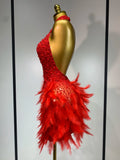 Sexy Halter Backless Feather Pearl Short Party Dress Women Luxury Rhinestone Celebrate Birthday Outfit Performance Dance Costume