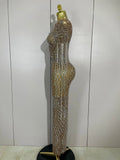 Luxery Sparkly Rhinestones Tassel Transparent Mesh Stretch Long Dress Women Evening Celebrate Birthday Dress Sexy Stage Costumes