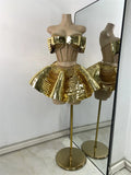 Women Sexy Shiny Diamonds Top Skirt Two Piece Sets Nightclub Party Stage Outfit Performance Danve Singer Costume Show Wear