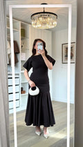 Elegant Patchwork Maxi Dress Women Solid Round Neck Short Sleeve Slim Fit Gowns Lady 2026 New Basic Evening Casual Summer Robes