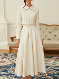 Elegant Bridesmaids White Two Piece Set for Women Lapel Pearl Accent Crop Jacket A Line Midi Skirts Suit for Formal Events