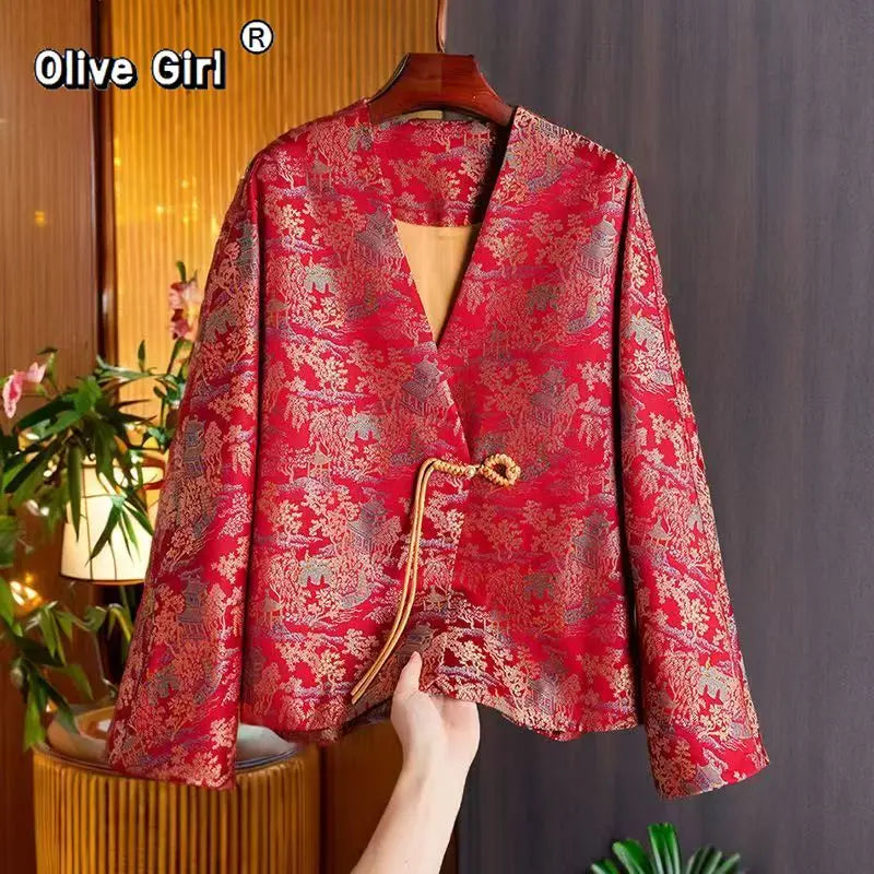 Olive Girl Red Embroidered Hanfu Dress for Ren Faire 2026 Garden Wedding Fairycore Photoshoot Everyday Wear S-XL XS-3XL Plus Size Hand Embroidered Flowing Sleeve Dramatic Silhouette Romantic Editorial Not Costume Chinese Heritage Fashion Women
