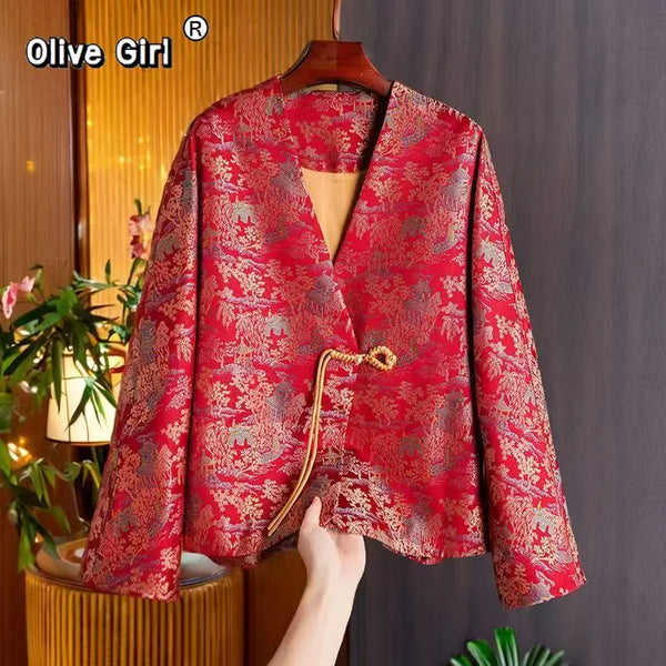 Olive Girl Red Embroidered Hanfu Dress for Ren Faire 2026 Garden Wedding Fairycore Photoshoot Everyday Wear S-XL XS-3XL Plus Size Hand Embroidered Flowing Sleeve Dramatic Silhouette Romantic Editorial Not Costume Chinese Heritage Fashion Women