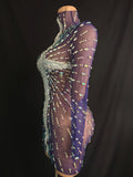 Luxury Rhinestone Tight Short Dress Women Long Sleeve Evening Party Prom Gown Birthdy Nightclub Performance Costume