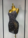 Women Sexy Sleeveless Rhinestone Mini Bodycon Dress Evening Party Luxury Birthday Bar Nightclub Stage Performance Clothing