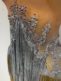 Women Sexy Long Sleeve Diamond Tassel Dress Nightclub Performance Stage Costume Celebrity Evening Party Luxury Birthday Dress