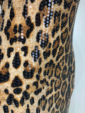 Women Sexy Sleeveless Halter Backless Leopard Sequin Mermaid Maxi Long Dress Bodycon Evening Party Celebrity Elegant Dress