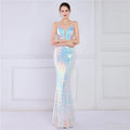 Women Spaghetti Strap Party Maxi Dress Sexy V Neck Evening Green Sequin Dress Elegant Long Prom Dress Vestido Longo