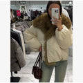 Vintage Faux Fur Trim Puffer Jacket Women Big Furry Collar Oversized Bubble Sleeve Warm Winter Coat Lady Winter Outerwear 2026