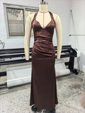 Elegant Satin Corset Long Dresses Luxury Women's Halter Backless Maxi Dress Evening Wedding Guest Party Prom Gown Brown Red 2026
