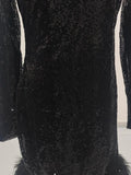 Solid Spliced Sequines Slimming Dresses for Women O Neck Long Sleeve Temperament Dress Female Fashion New