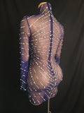 Luxury Rhinestone Tight Short Dress Women Long Sleeve Evening Party Prom Gown Birthdy Nightclub Performance Costume