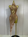 Luxury Sparkly Diamond Sequins Asymmetric Bodycon Mini Dress Women Sexy Mesh See Through Bar Nightclub Party Show Stage Costume