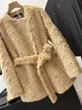 Original 2new Style Women's Fashion Belt Decoration Artificial Fur Effect Fur Jacket Coat Coat