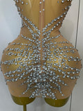 Sparkly Rhinestones Sexy Mesh See Through Dress Party Evening Prom Celebrate Birthday Dress Singer Dancer Show Stage Wear