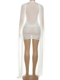 Coquette Sexy Patchwork Dress Women See Through Swing Neck Sleeveless Skinny Midnight Party Clubwear Mini Bodycon