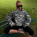 Chic Retro Zebra Print Cropped Jacket Trendy Oblique Placket Stand Collar Loose Fit Coat Lady Daily Street Party Outerwear