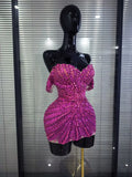Shining Rosered Shining Sequins Women Sexy Strapless Laced-up Bodycon Mini Dress Nightclub Party Celebrate Performance Costumes