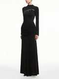 Slimming Spliced Folds Temperament Dresses for Women Round Neck Long Sleeves Patchwork Tassel Dress Female Clothing