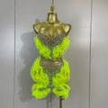 Sexy Sparkly Diamonds Strapless Mesh Ruffled See Through Mini Dress Women Eveing Party Birthday Nightclub Bar Stage Show Costume