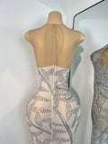 Sparkly Rhinestones Sleeveless Silver Long Dress For Women Sexy Mesh Transparent Evening Prom Birthday Gown Photo Shoot Wear