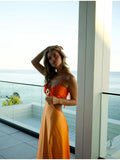 2026 Chic Gradient Hollow Out Maxi Dress Women Sexy Backless Sleeveless Sling Long Dress Summer Vacation Boho Beach Satin Outfit