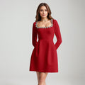 Black Red Color Women Long Sleeve Sexy Square Collar A-Line Mini Bandage Dress Fashion Celebrate Birthday Party Dress Vestido