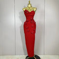 Newest Sexy Strapless Backless Red Flower Long Bandage Dress Women Celebirty Elegant Prom Evening Club Party Birthday Dresses