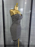 High Quality Women Long Sleeve Single Button Coat Strapless Bodycon Mini Bandage Dress Red Carpet Celebrate Evening Outfit