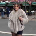 2026 Winter New Fashion Gradient Fluffy Fur Coat Women High Street Luxury Big Fur Collar Faux Fox Fur Jacket Female Overcoats