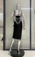 Gorgeous Pearl Glam Hollow Suspender Dress Elegant Temperament Bandage Evening Dress Performance Wear Cocktail Party Formal Gown
