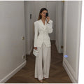 Women Solid Lapel Neck Top Pant Suit Set Elegant Full Sleeve Single Breasted Slim Coat Leg Loose Pants Suit Lady New Chic Sets