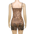 Sexy Lace Leopard Mini Dress Elegant Women's Slip Strap Patchwork Short Bodycon Dresses Evening Party Summer Wild Styles Club