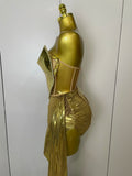 Sparkly Gold Sequin Sexy Top Two Pieces Set 2025 Women Celebrate Party Birthday NightClub Performance Dancer Show Stage Outfit